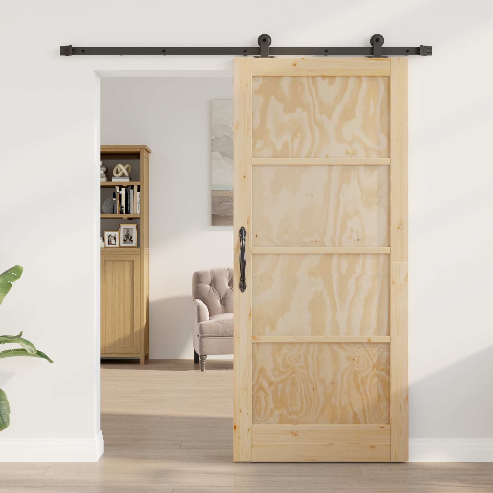 Porta scorrevole in legno di pino naturale e nero 86 x 198,5 cm