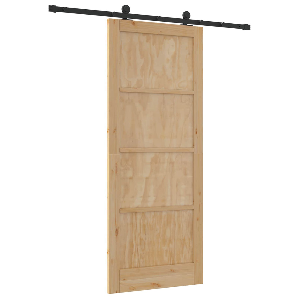 Porta scorrevole in legno di pino naturale e nero 86 x 211 cm
