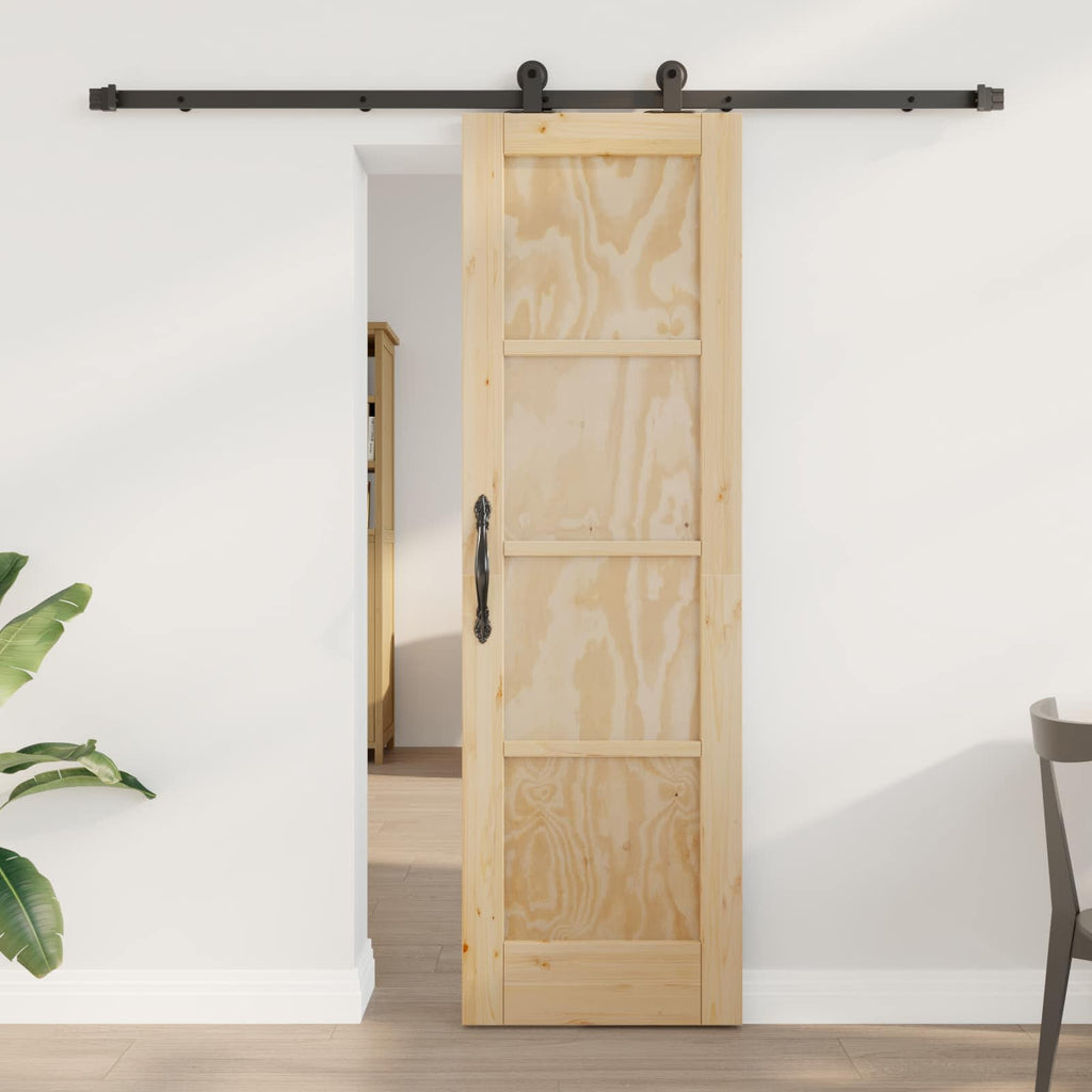 Porta scorrevole in legno di pino naturale e nero 61 x 198,5 cm
