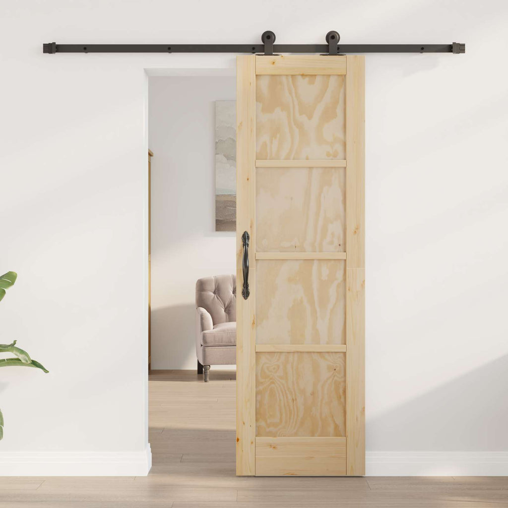 Porta scorrevole in legno di pino naturale e nero 61 x 198,5 cm