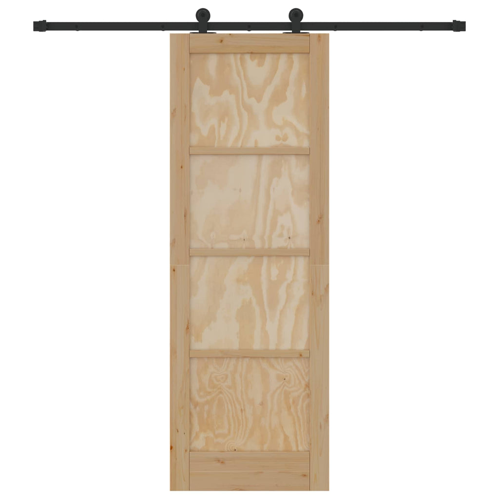 Porta scorrevole in legno di pino naturale e nero 73,5 x 211 cm