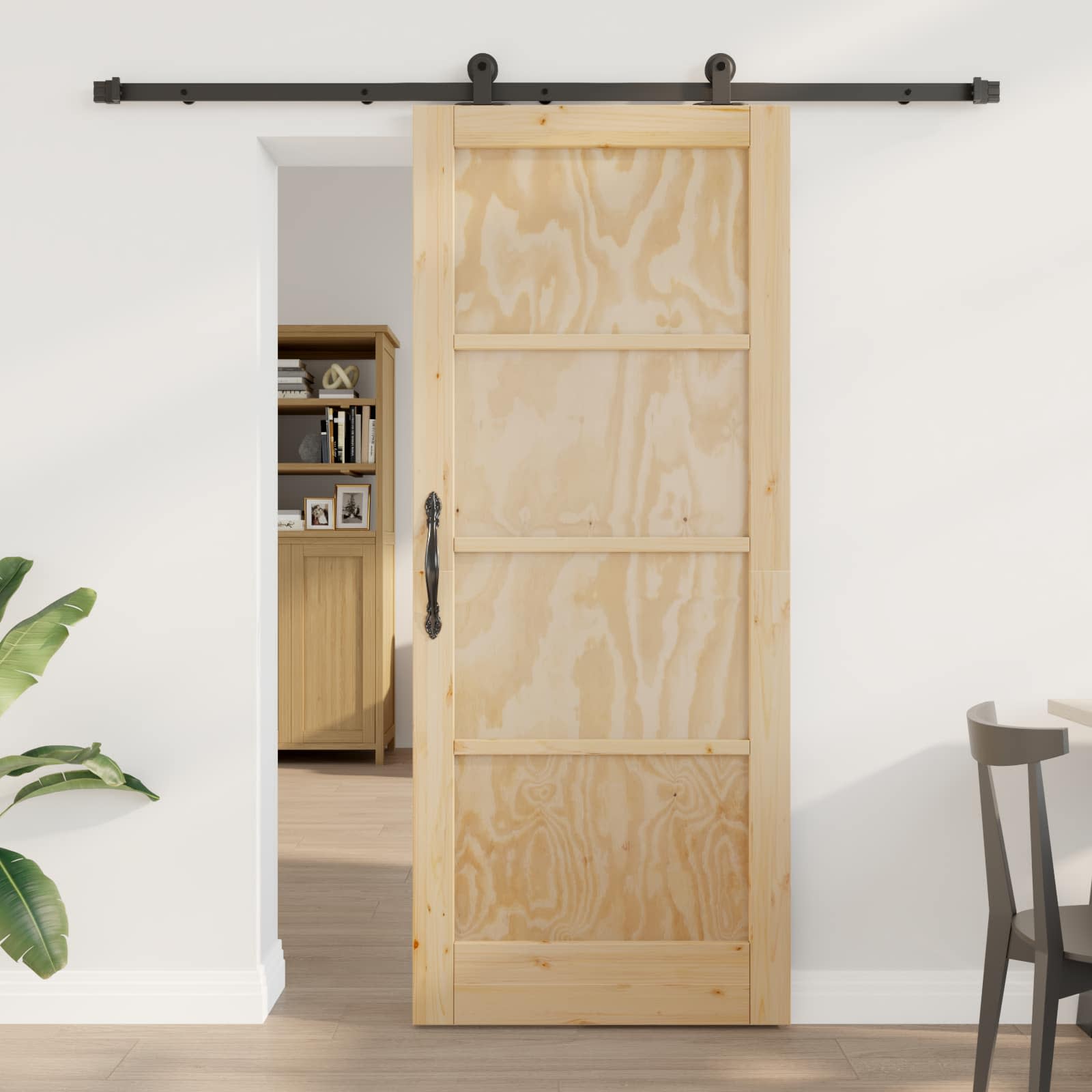 Porta Scorrevole Legno Pino Naturale e Nero 83 x 202 cm