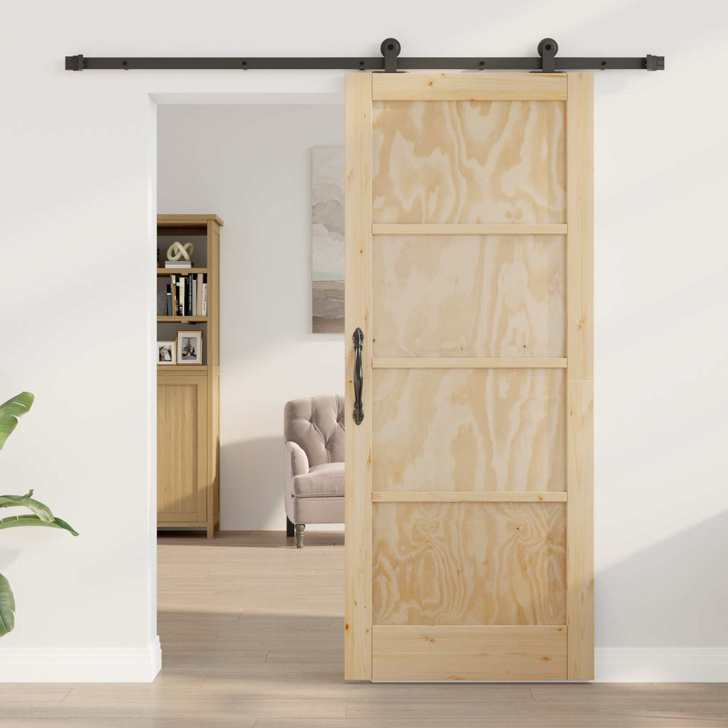 Porta Scorrevole Legno Pino Naturale e Nero 83 x 202 cm
