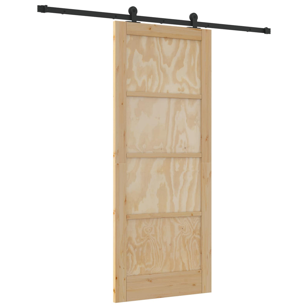 Porta Scorrevole Legno Pino Naturale e Nero 83 x 202 cm