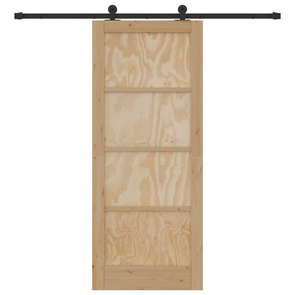 Porta Scorrevole Legno Pino Naturale e Nero 83 x 202 cm