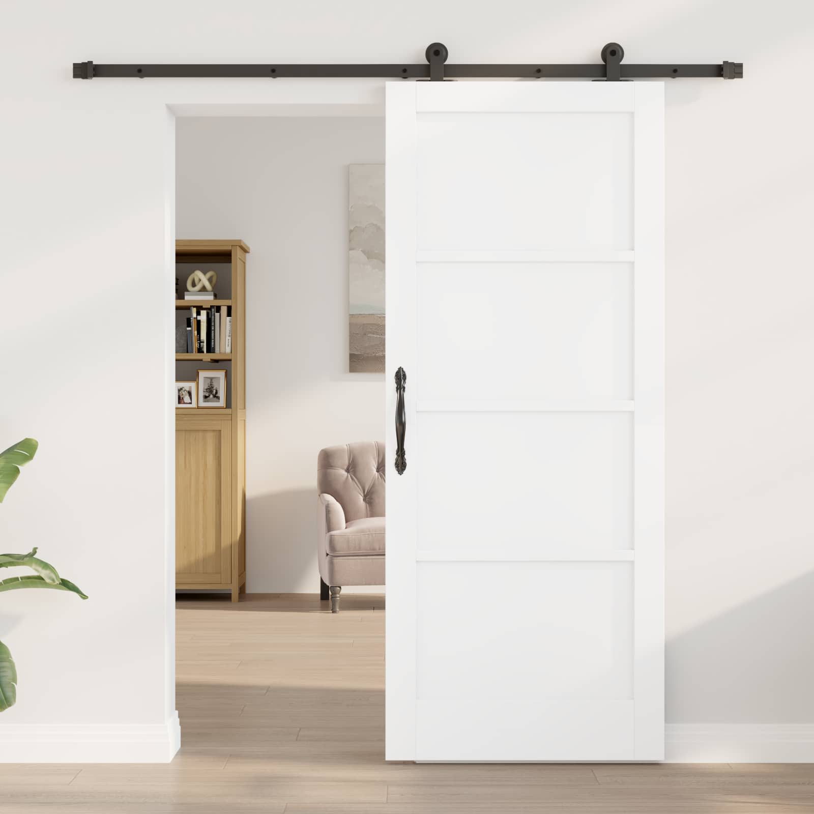 Porta scorrevole in legno di pino bianco e nero 83 x 202 cm