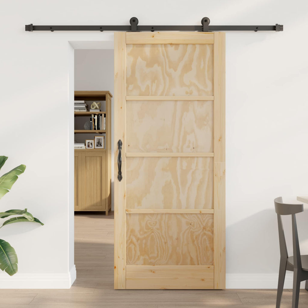 Porta scorrevole in legno di pino naturale e nero 86 x 198,5 cm