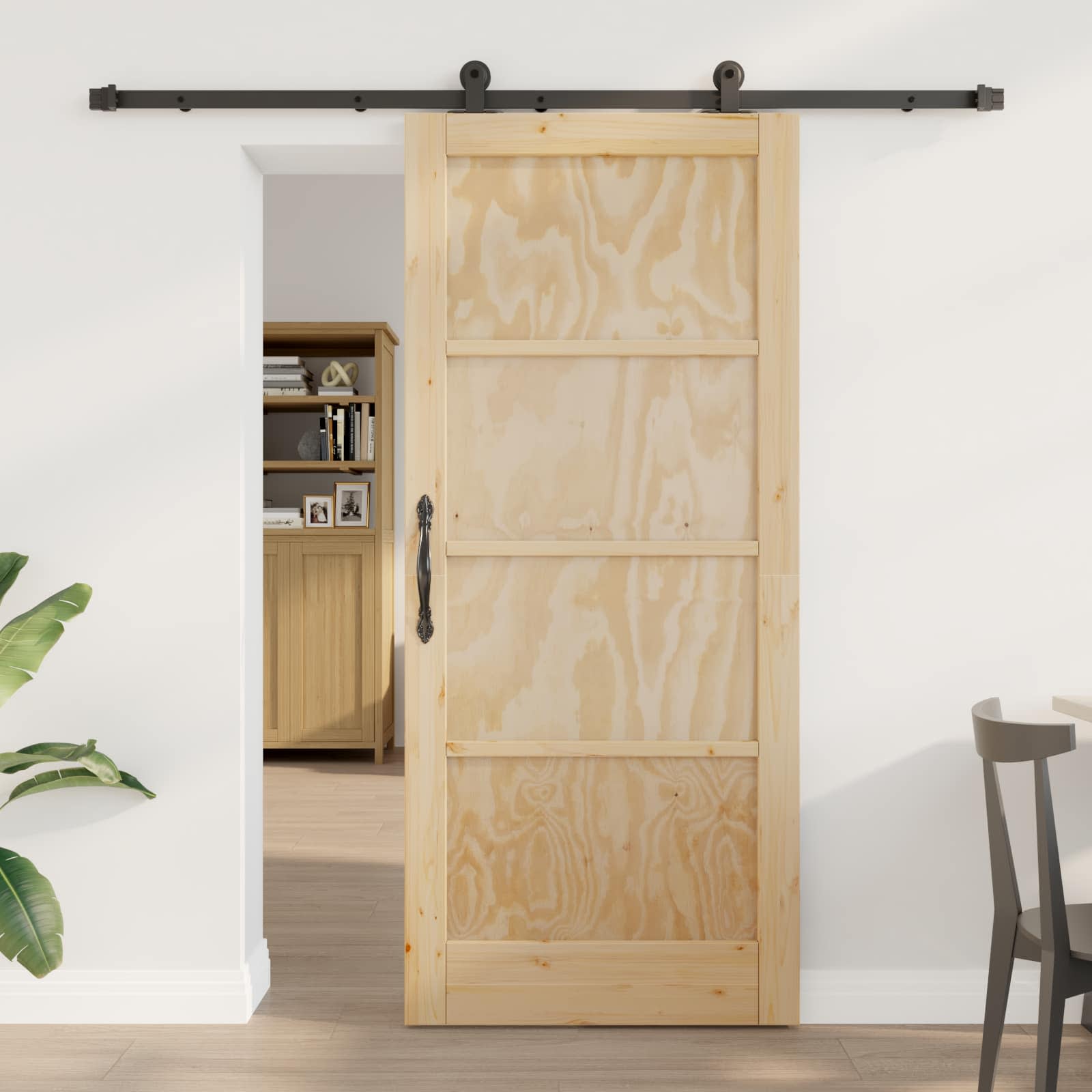 Porta scorrevole in legno di pino naturale e nero 86 x 198,5 cm