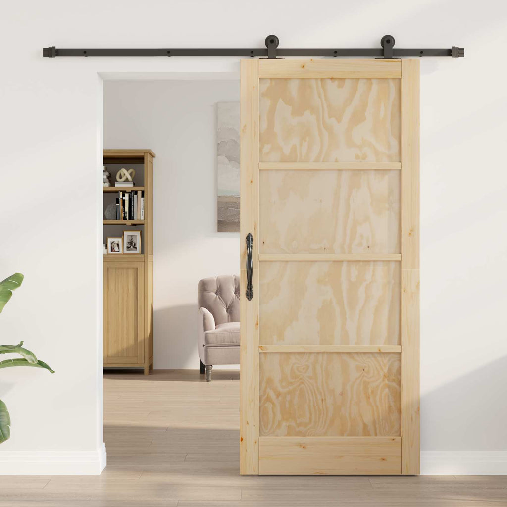 Porta scorrevole in legno di pino naturale e nero 86 x 198,5 cm