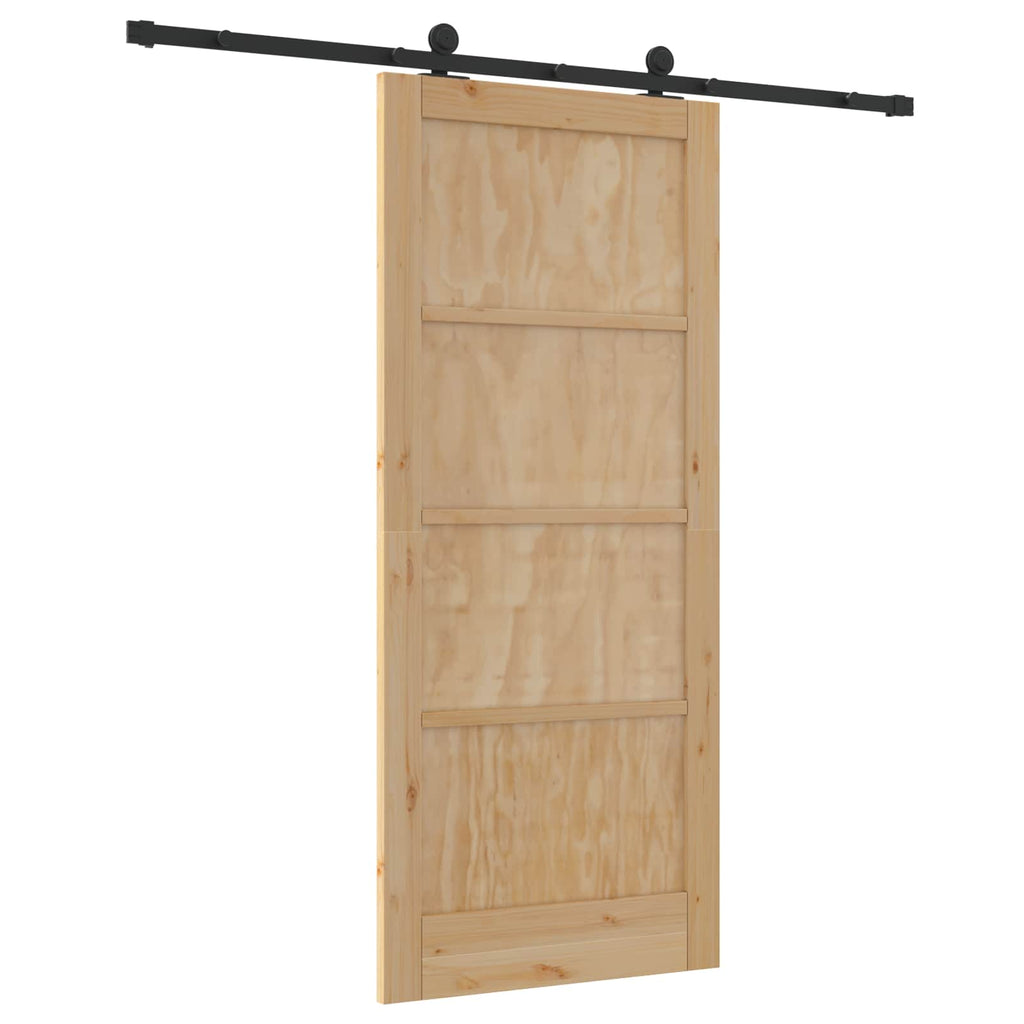 Porta scorrevole in legno di pino naturale e nero 86 x 198,5 cm