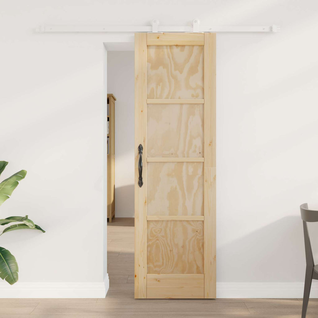 Porta Scorrevole in Legno di Pino Naturale e Bianco 61 x 198,5 cm