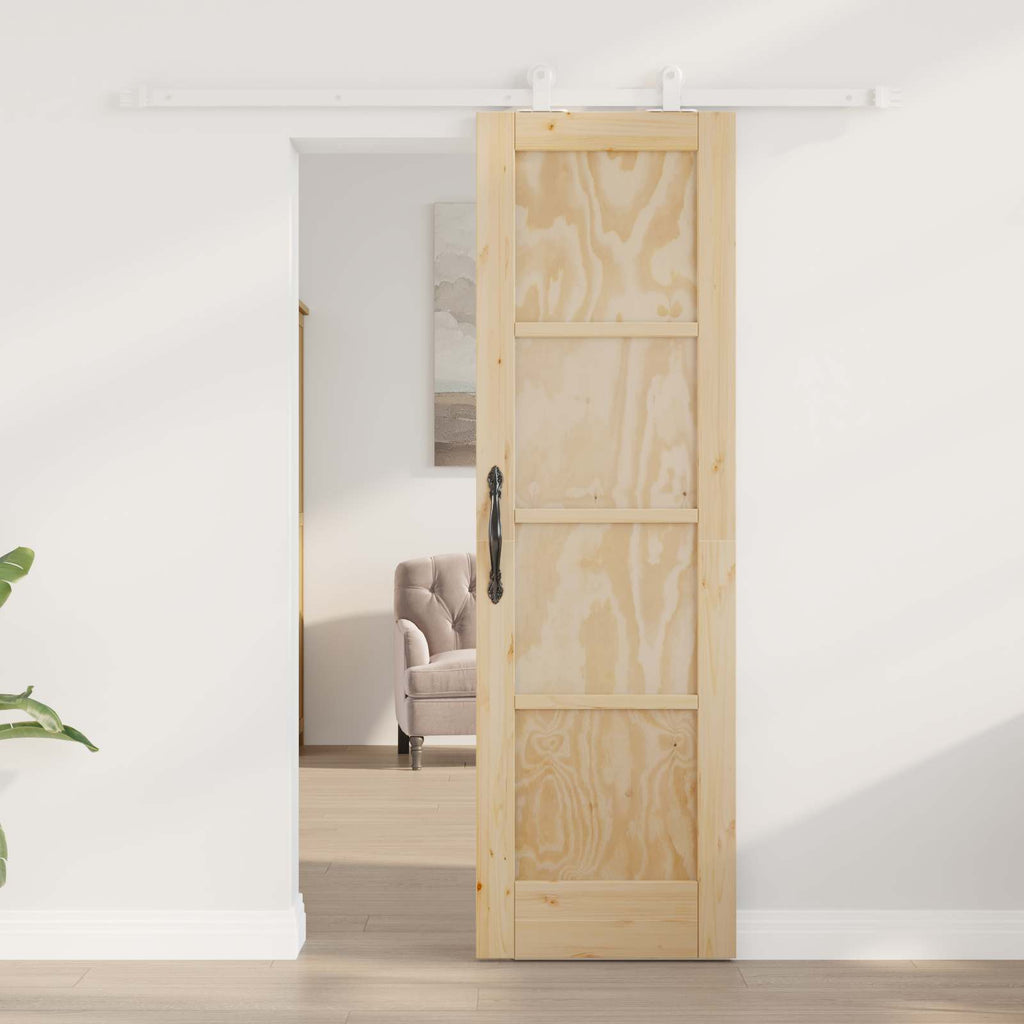 Porta Scorrevole in Legno di Pino Naturale e Bianco 61 x 198,5 cm