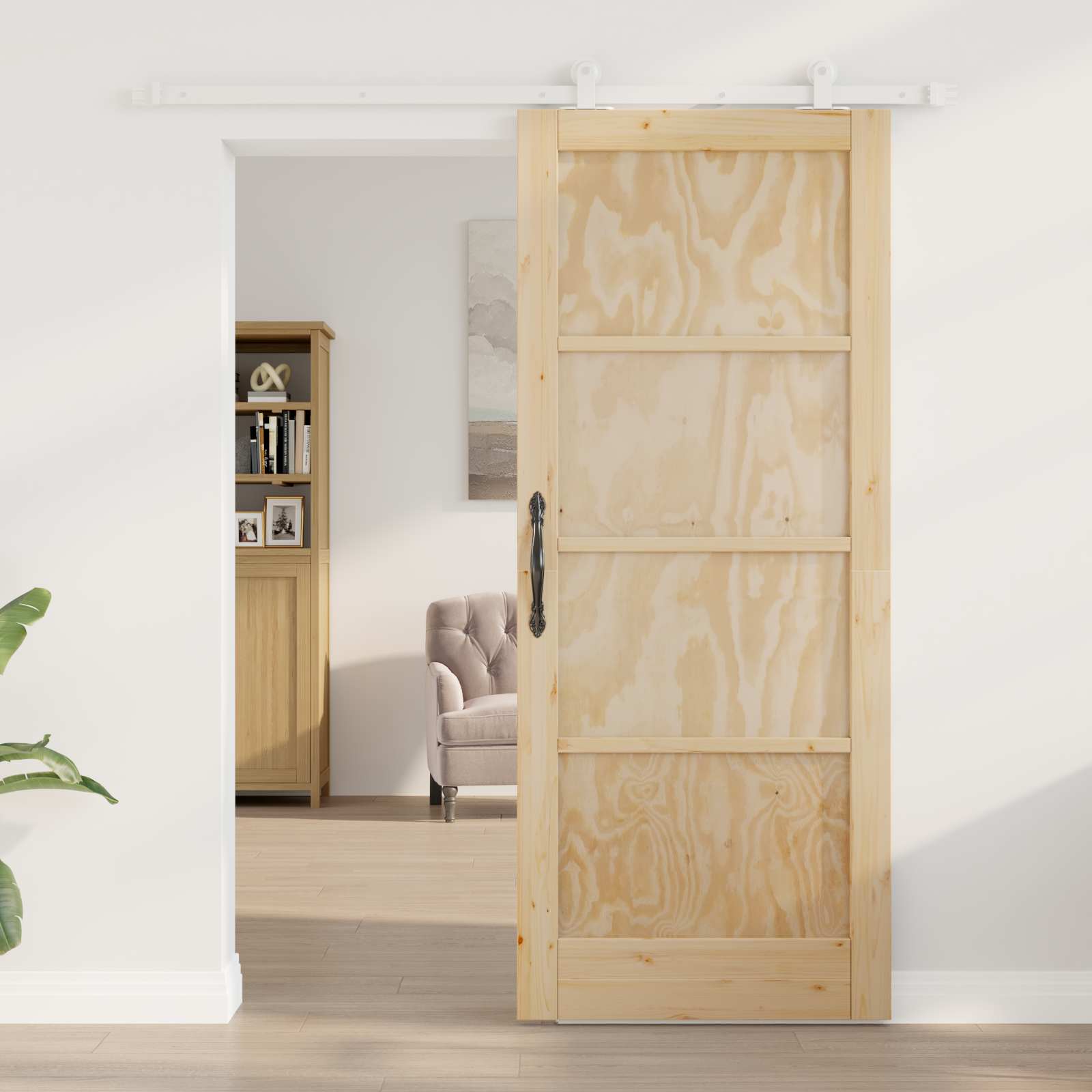 Porta scorrevole in legno di pino naturale e bianco 83 x 202 cm