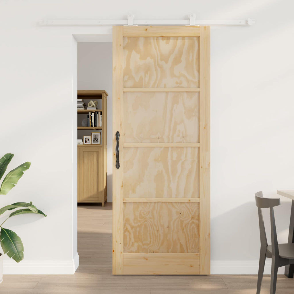 Porta Scorrevole Legno Pino Naturale e Bianco 83 x 211 cm