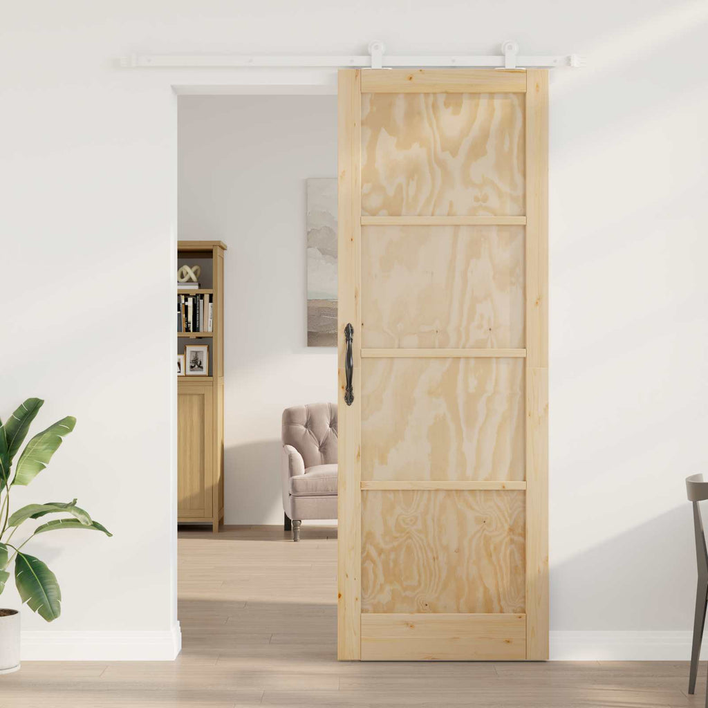 Porta scorrevole in legno di pino naturale e bianco 83 x 232 cm