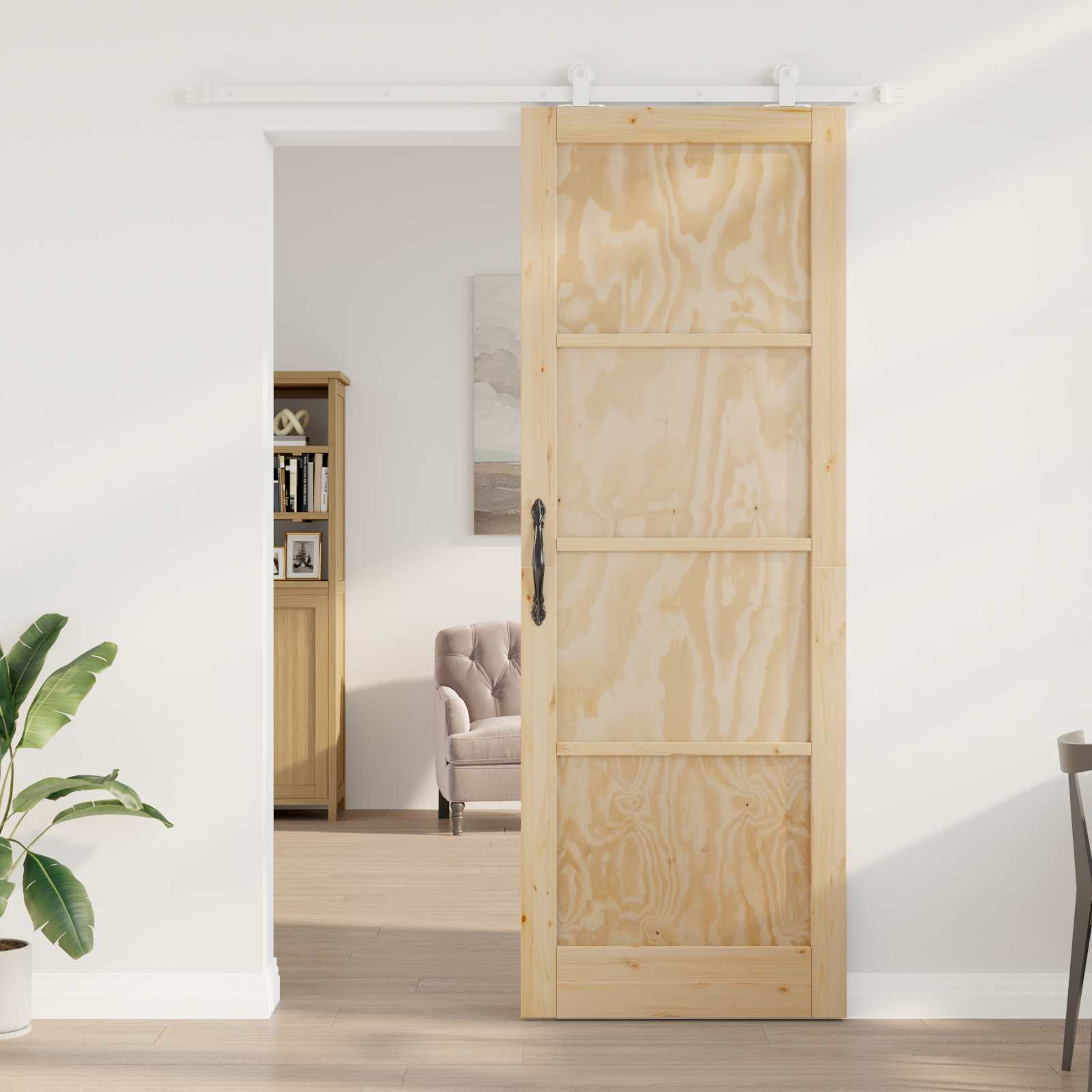 Porta scorrevole in legno di pino naturale e bianco 83 x 232 cm