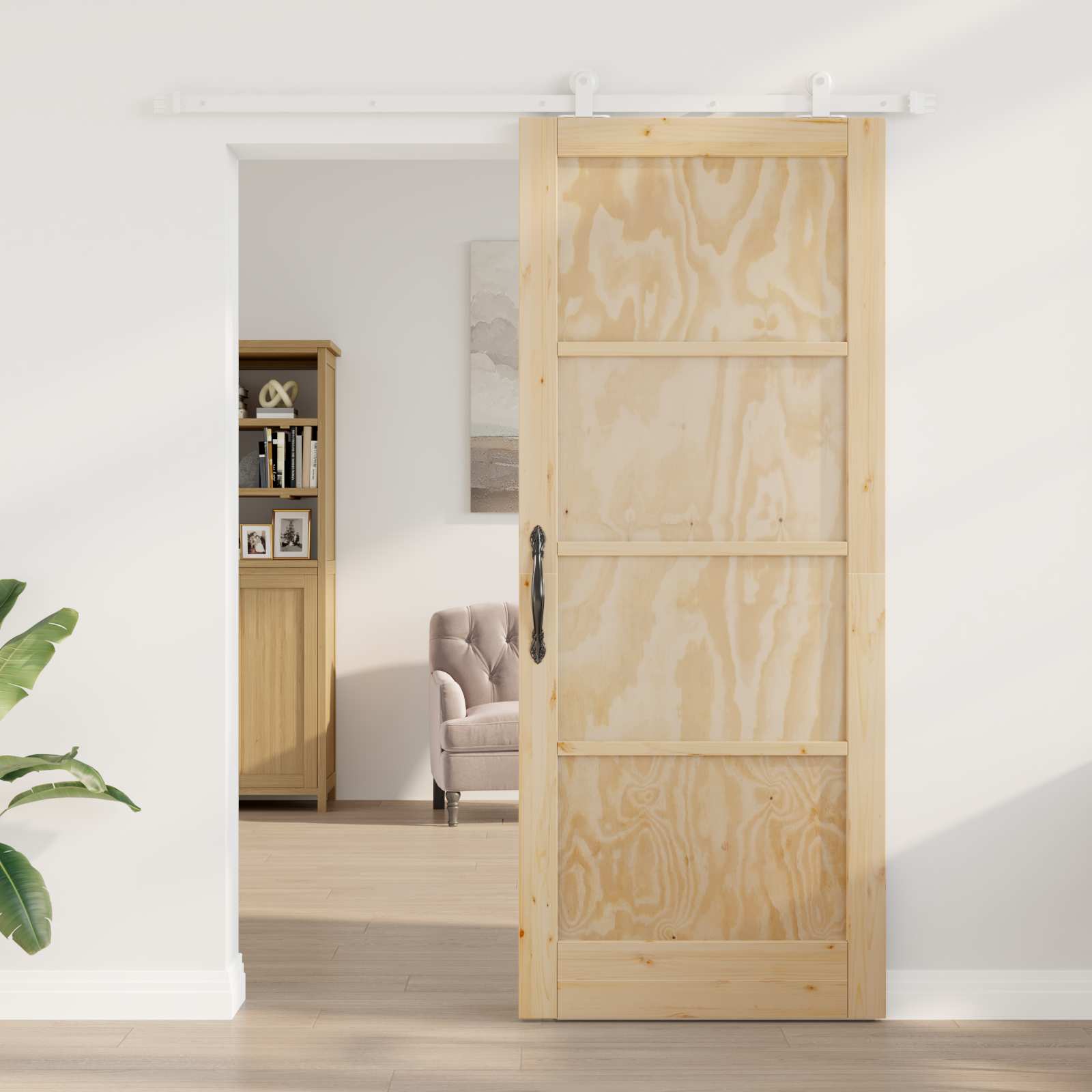 Porta Scorrevole Legno di Pino Naturale e Bianco 86 x 211 cm