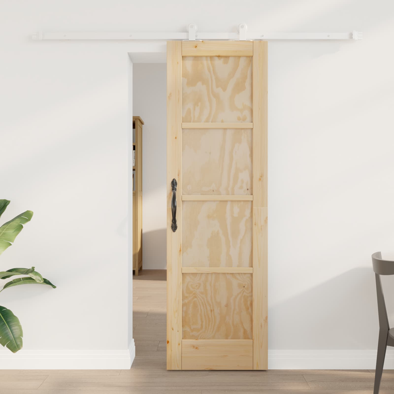 Porta Scorrevole in Legno di Pino Naturale e Bianco 61 x 198,5 cm