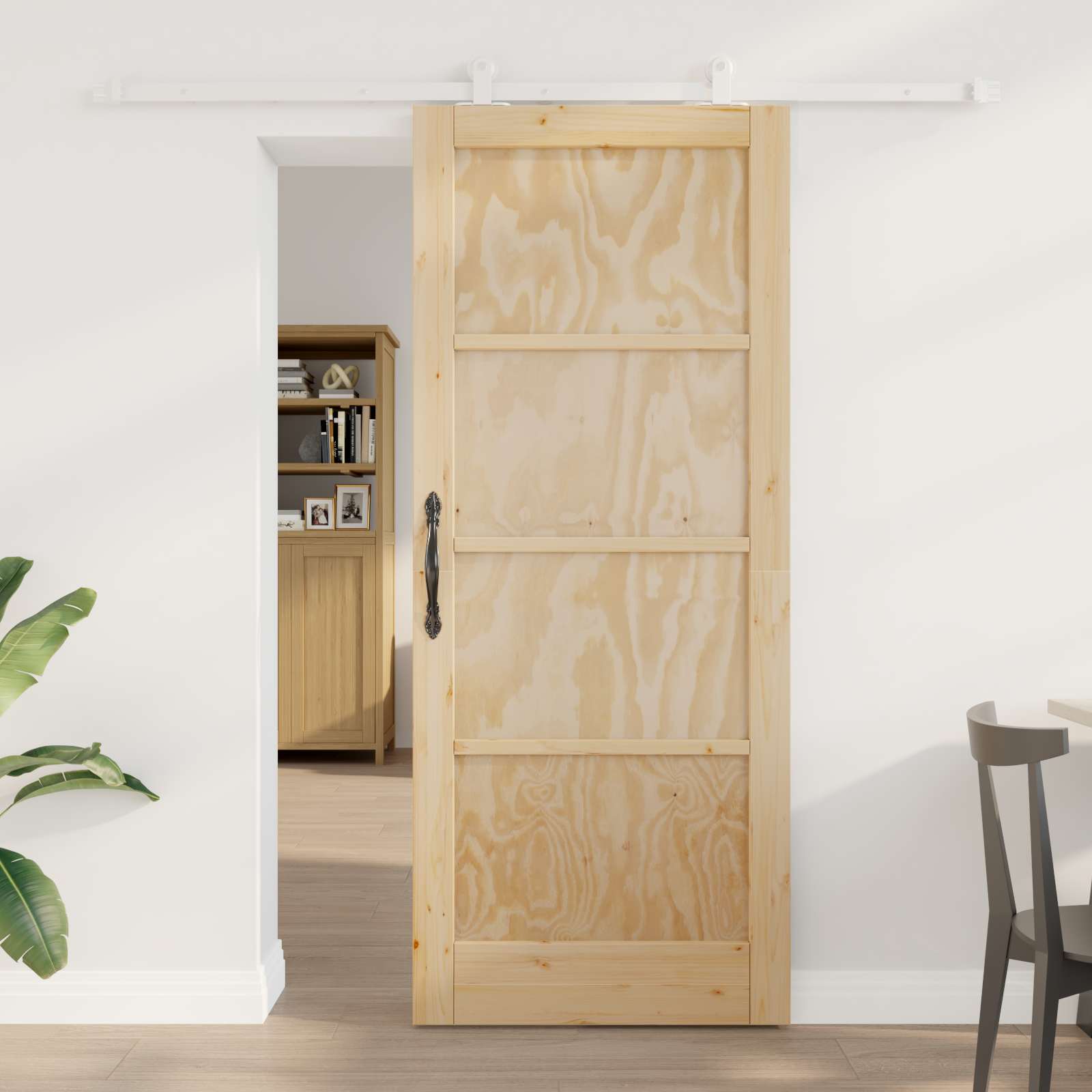 Porta Scorrevole Legno di Pino Naturale e Bianco 83 x 202 cm