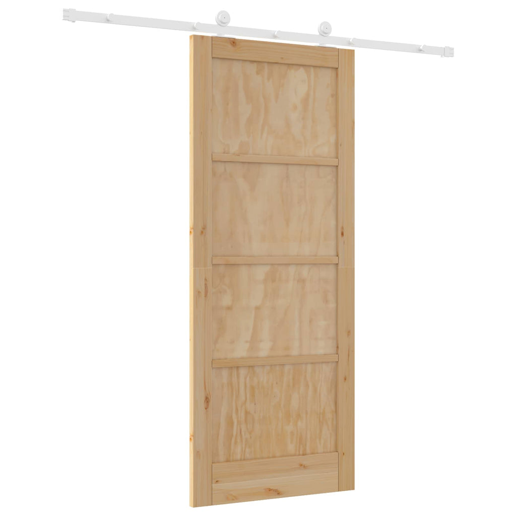Porta Scorrevole Legno di Pino Naturale e Bianco 83 x 202 cm