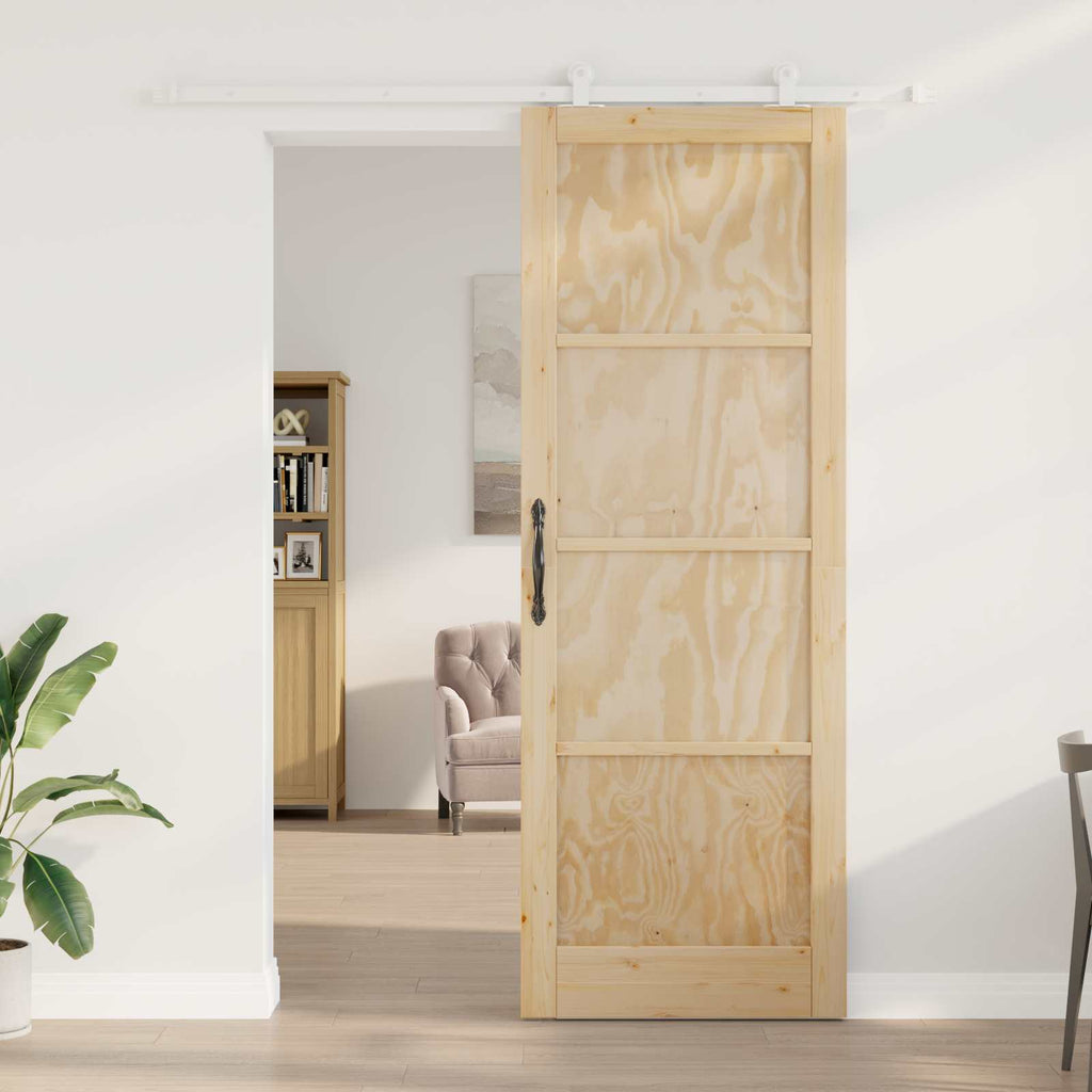 Porta scorrevole in legno di pino naturale e bianco 83 x 232 cm