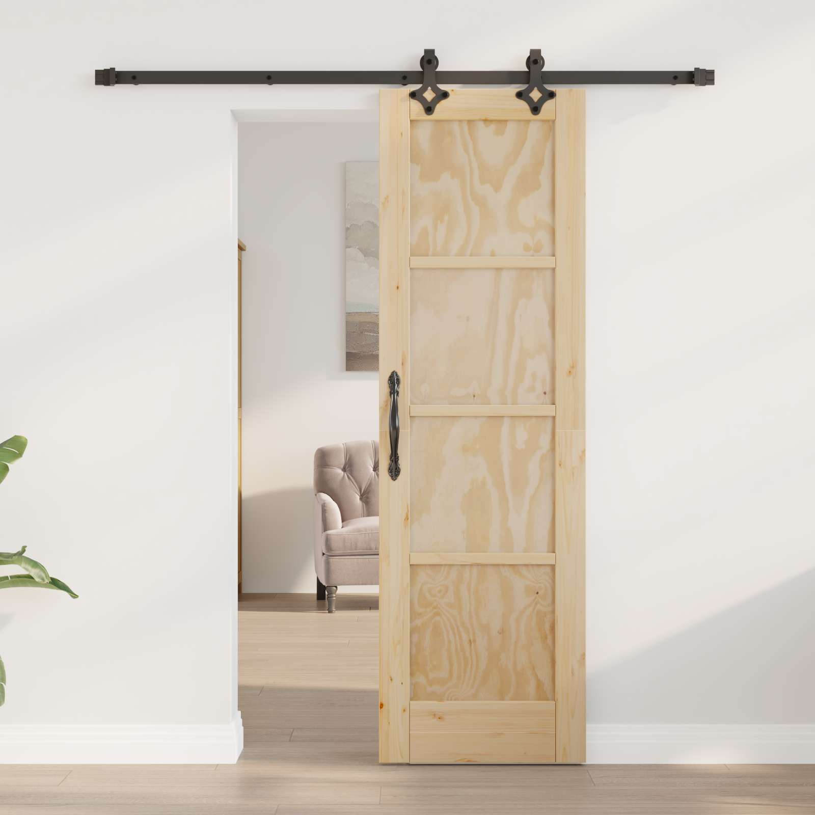 Porta scorrevole legno pino naturale e nero 61 x 198,5 cm