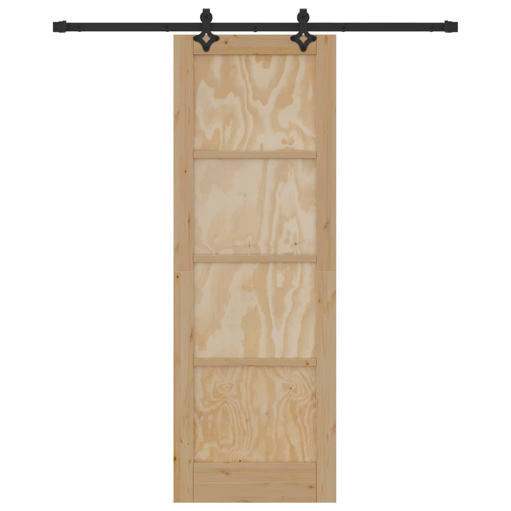 Porta scorrevole in legno di pino naturale e nero 73,5 x 211 cm