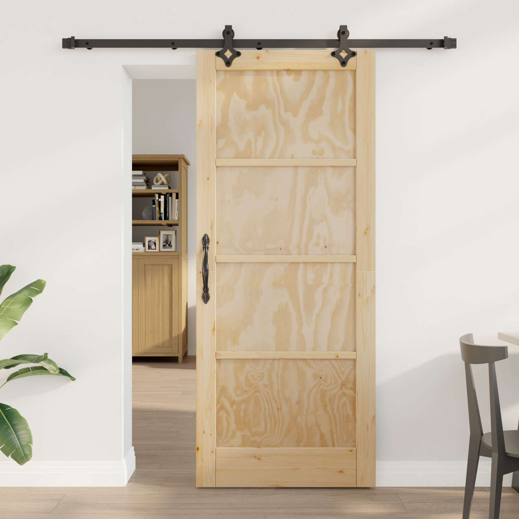 Porta scorrevole in legno di pino naturale e nero 83 x 202 cm