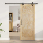 Porta scorrevole in legno di pino naturale e nero 83 x 202 cm