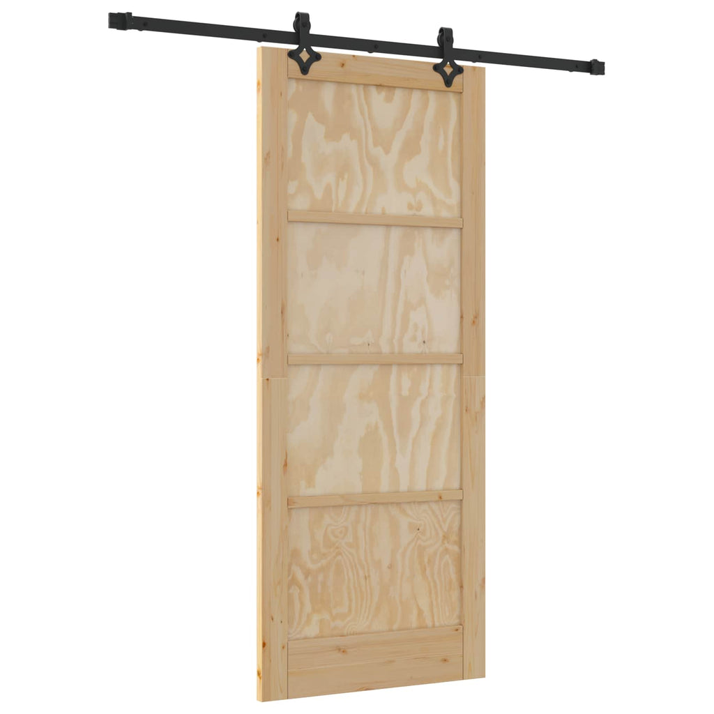 Porta scorrevole in legno di pino naturale e nero 83 x 202 cm