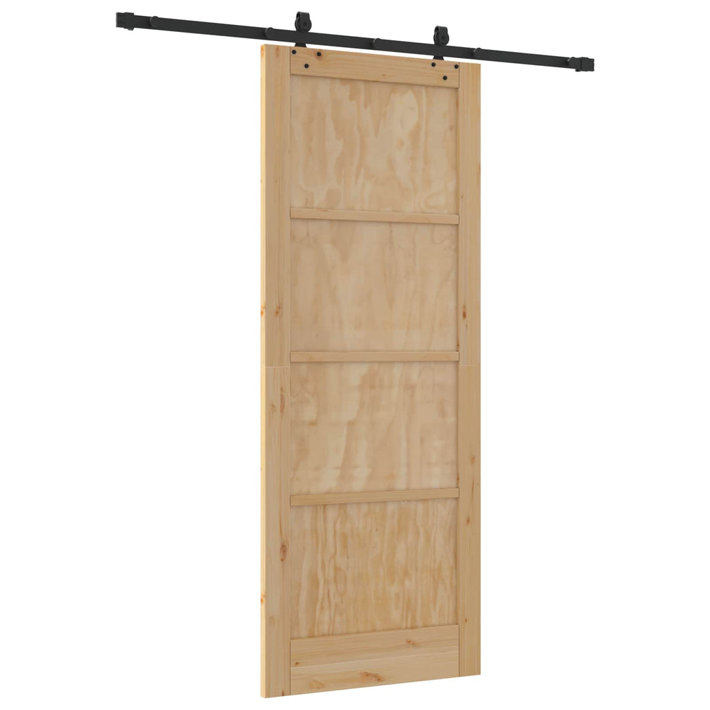 Porta scorrevole in legno di pino naturale e nero 83 x 211 cm