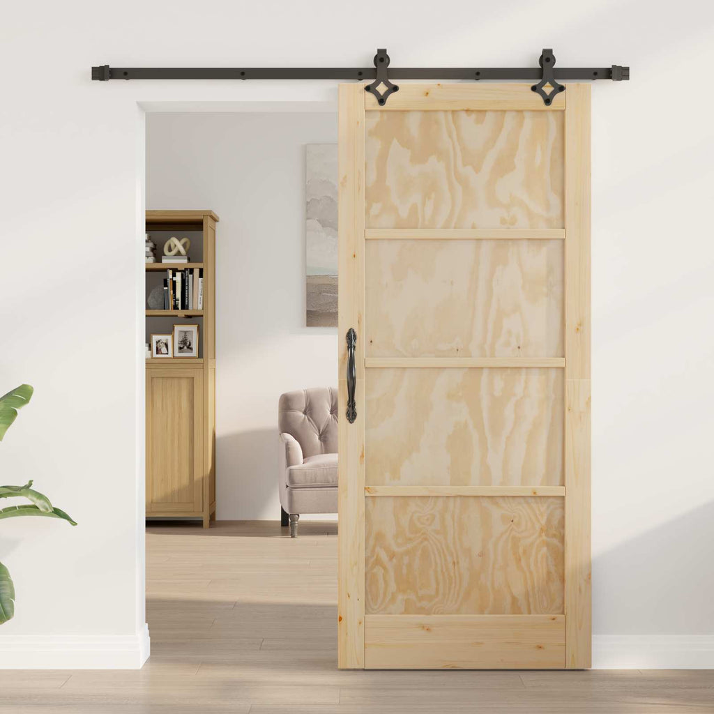 Porta scorrevole in legno di pino naturale e nero 86 x 198,5 cm