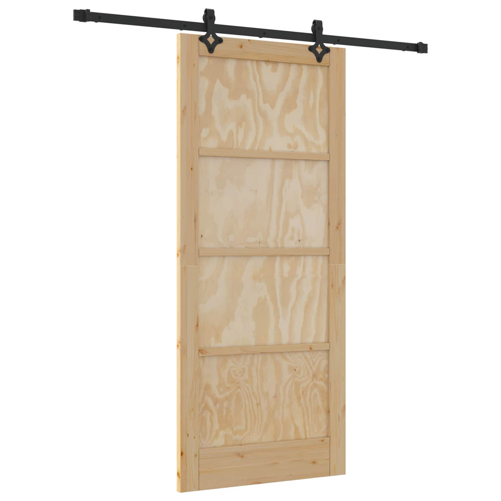 Porta scorrevole in legno di pino naturale e nero 86 x 198,5 cm