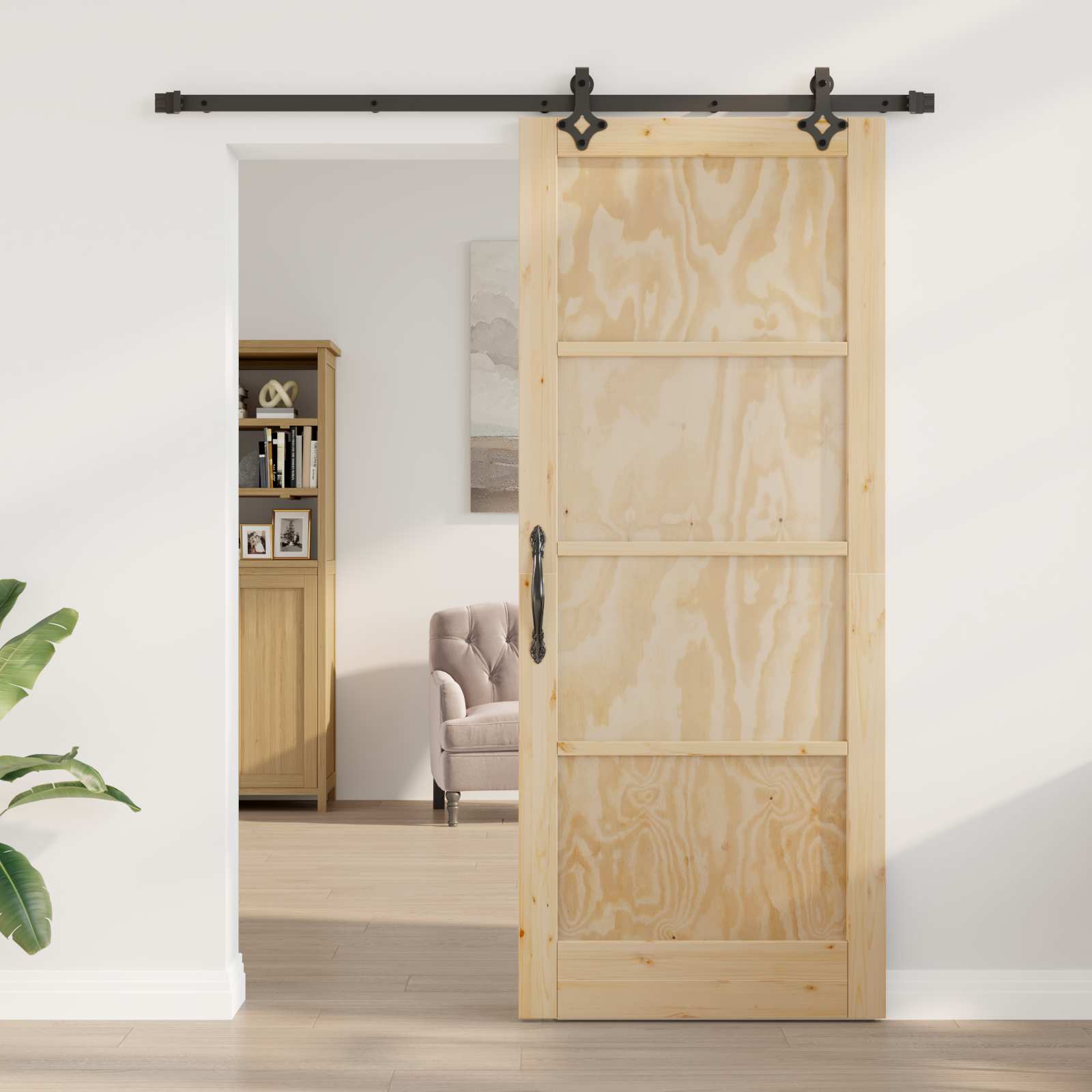 Porta scorrevole in legno di pino naturale e nero 86 x 211 cm