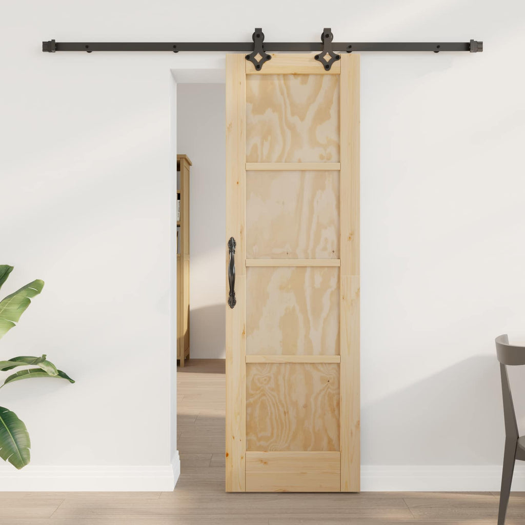 Porta scorrevole in legno di pino naturale e nero 61 x 198,5 cm