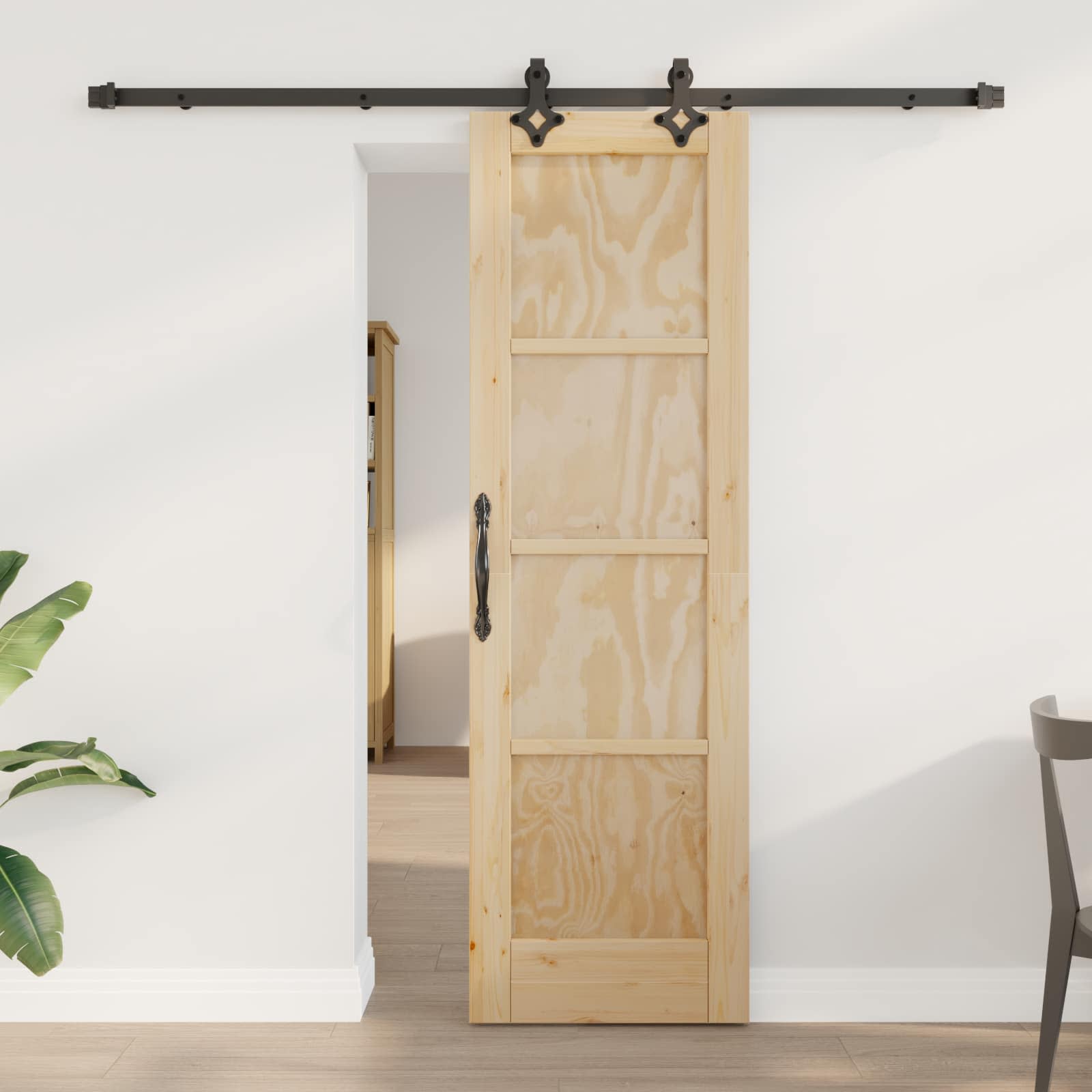 Porta scorrevole in legno di pino naturale e nero 61 x 198,5 cm