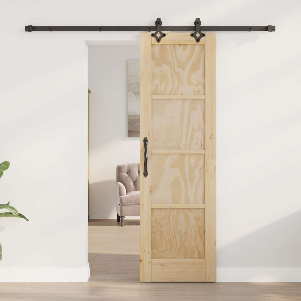 Porta scorrevole in legno di pino naturale e nero 61 x 198,5 cm