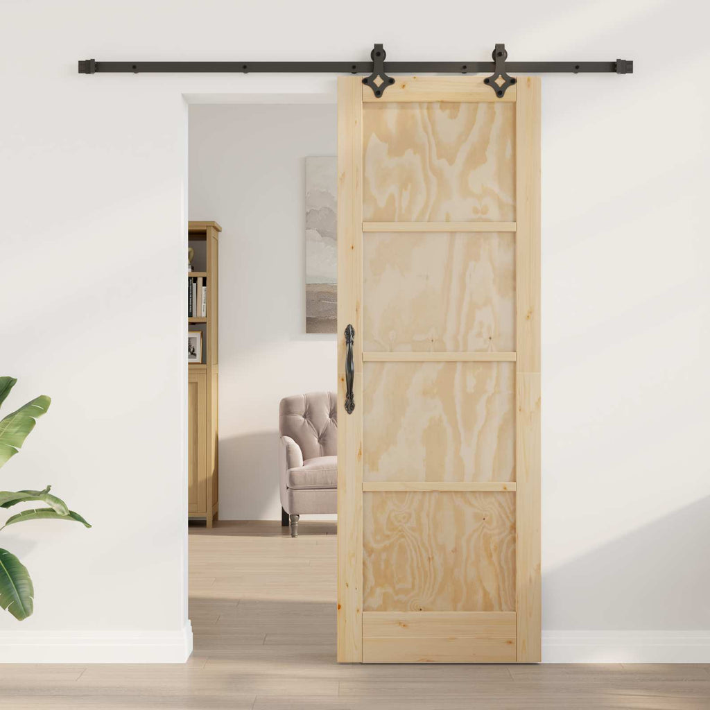 Porta scorrevole in legno di pino naturale e nero 73,5 x 211 cm