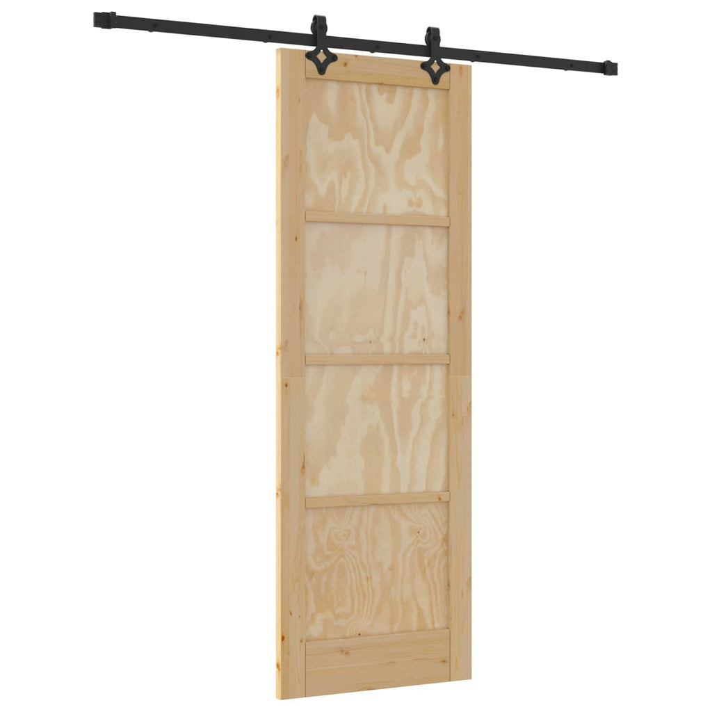 Porta scorrevole in legno di pino naturale e nero 73,5 x 211 cm