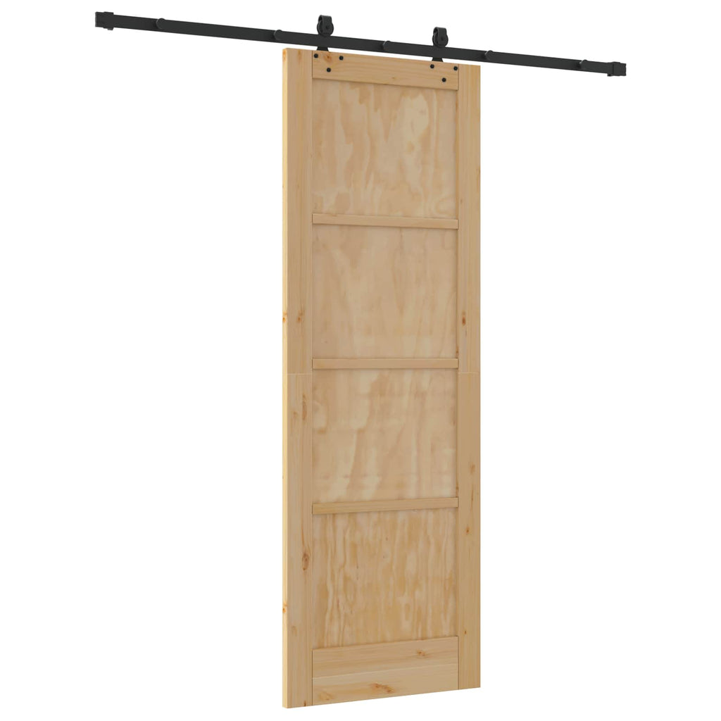 Porta scorrevole in legno di pino naturale e nero 73,5 x 211 cm