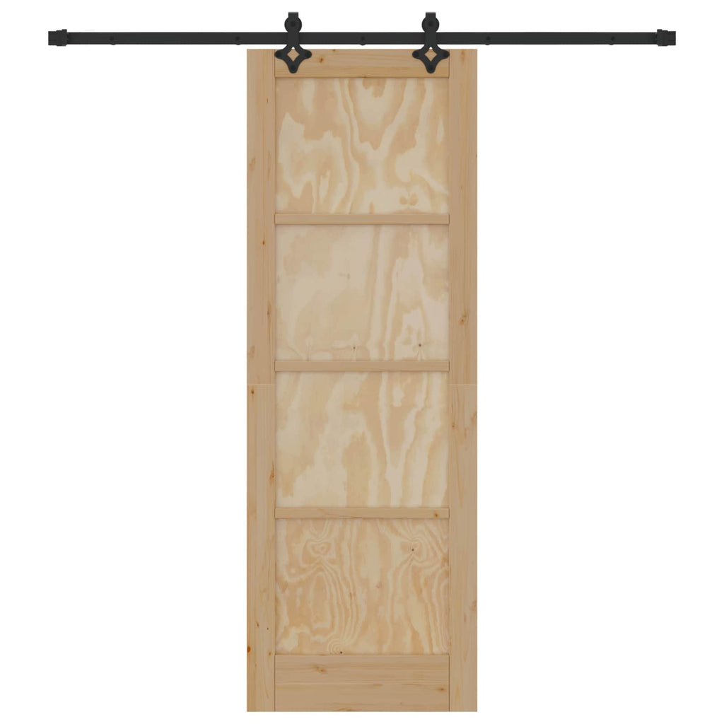 Porta scorrevole in legno di pino naturale e nero 73,5 x 211 cm