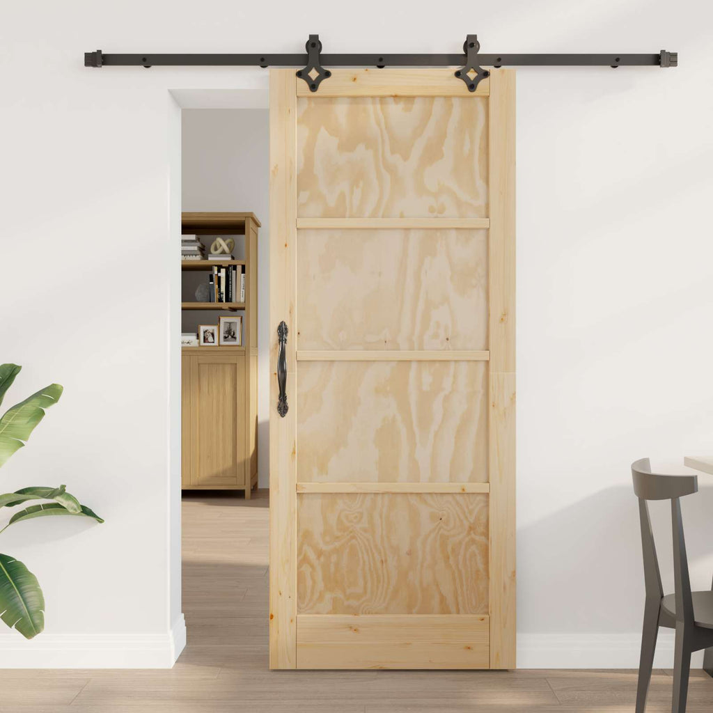 Porta Scorrevole Naturale e Nero 83 x 202 cm