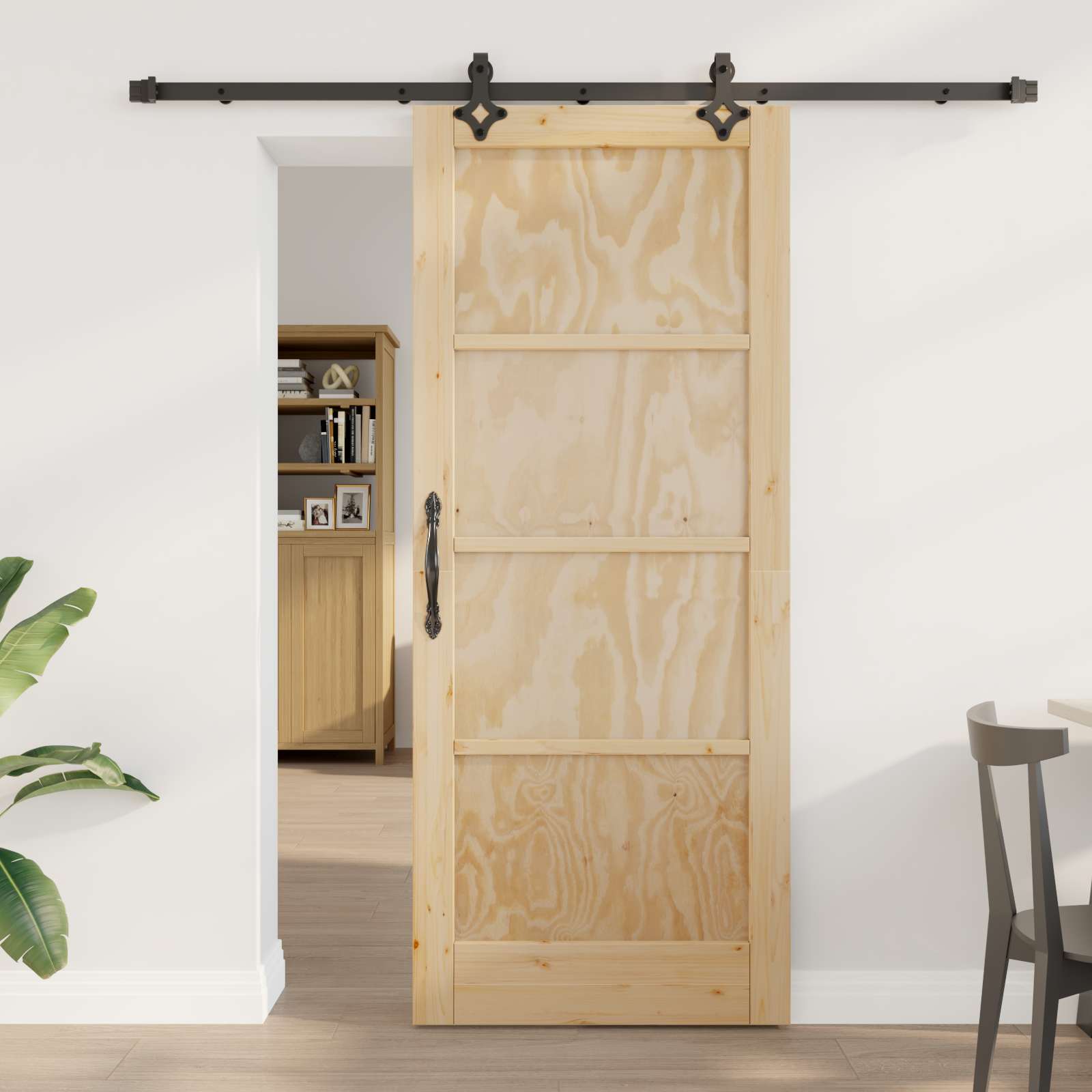 Porta Scorrevole Naturale e Nero 83 x 202 cm