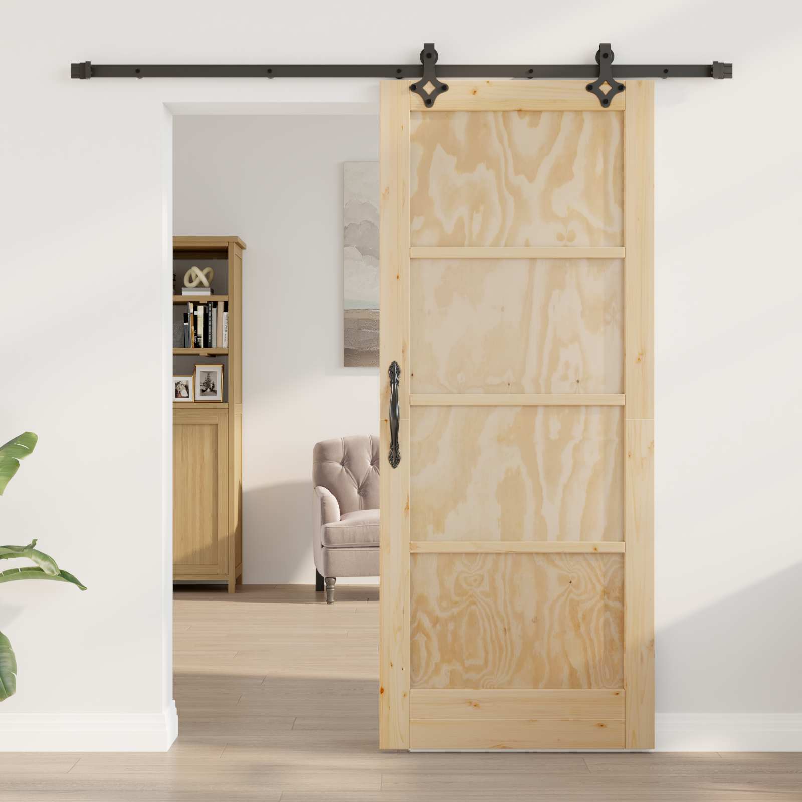 Porta Scorrevole Naturale e Nero 83 x 202 cm