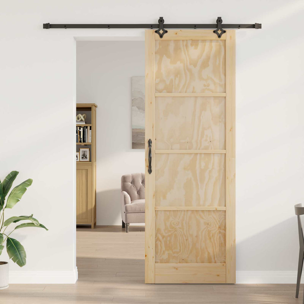 Porta scorrevole in legno di pino Naturale e Nero 83 x 232 cm