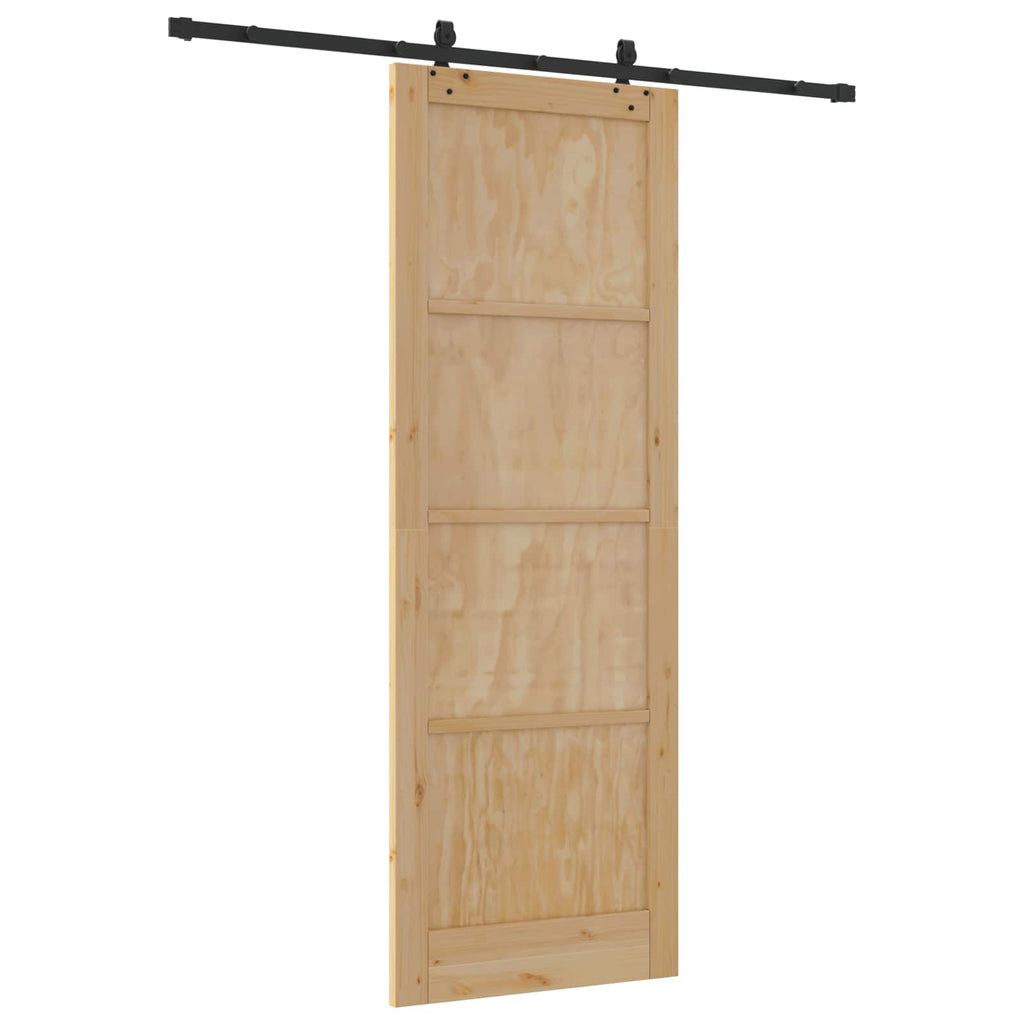 Porta scorrevole in legno di pino Naturale e Nero 83 x 232 cm