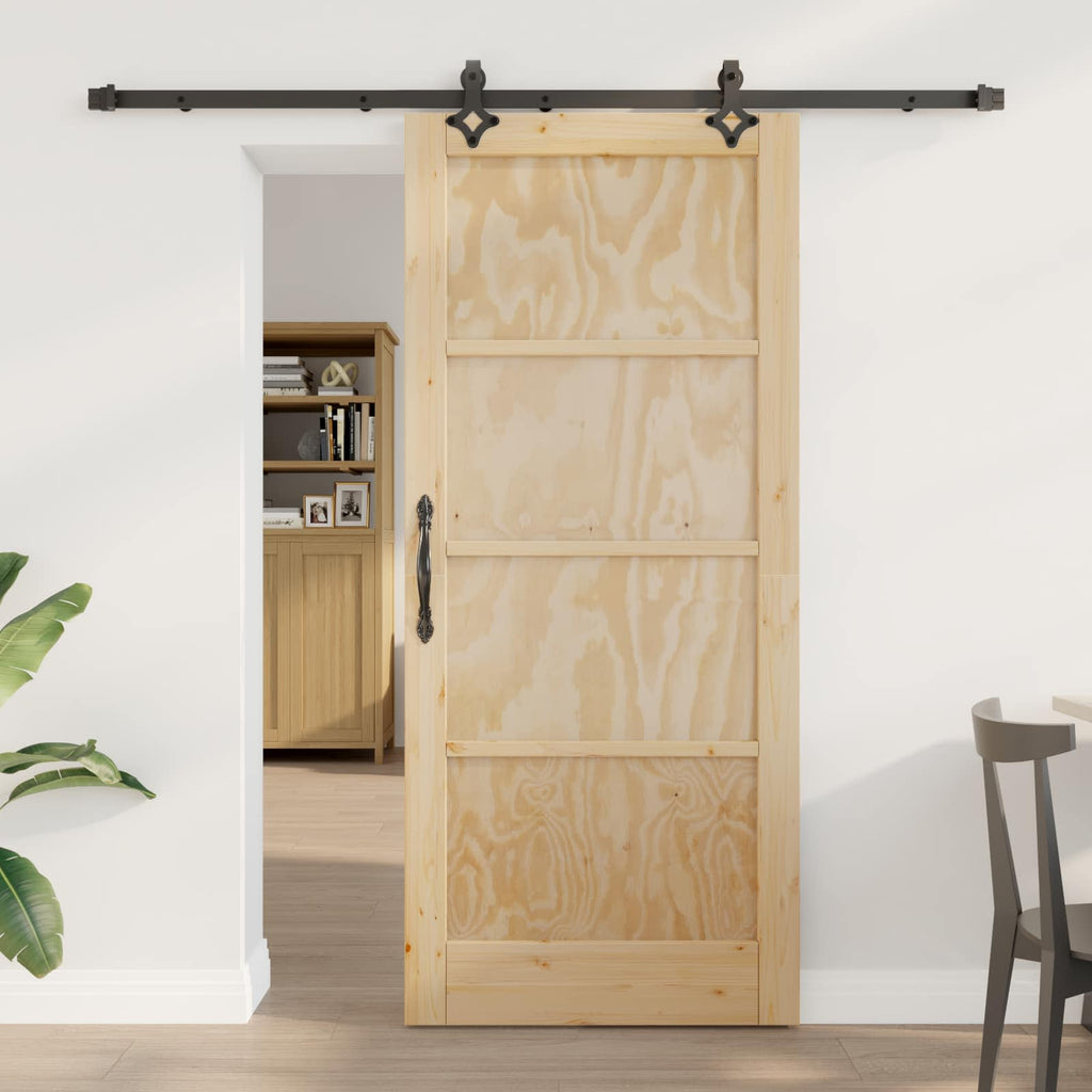 Porta scorrevole in legno di pino naturale e nero 86 x 198,5 cm