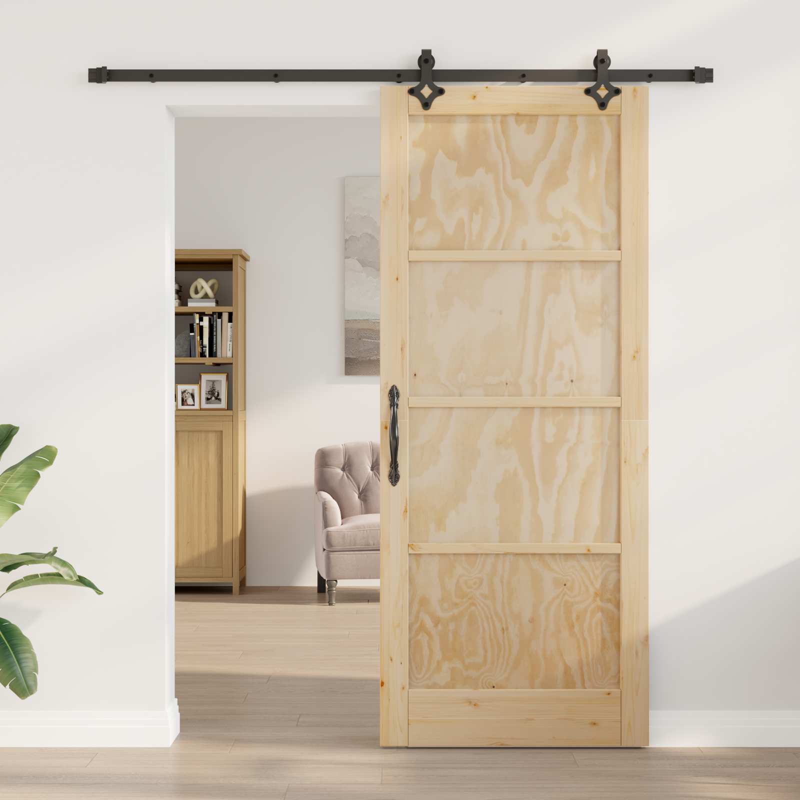 Porta scorrevole in legno di pino naturale e nero 86 x 211 cm