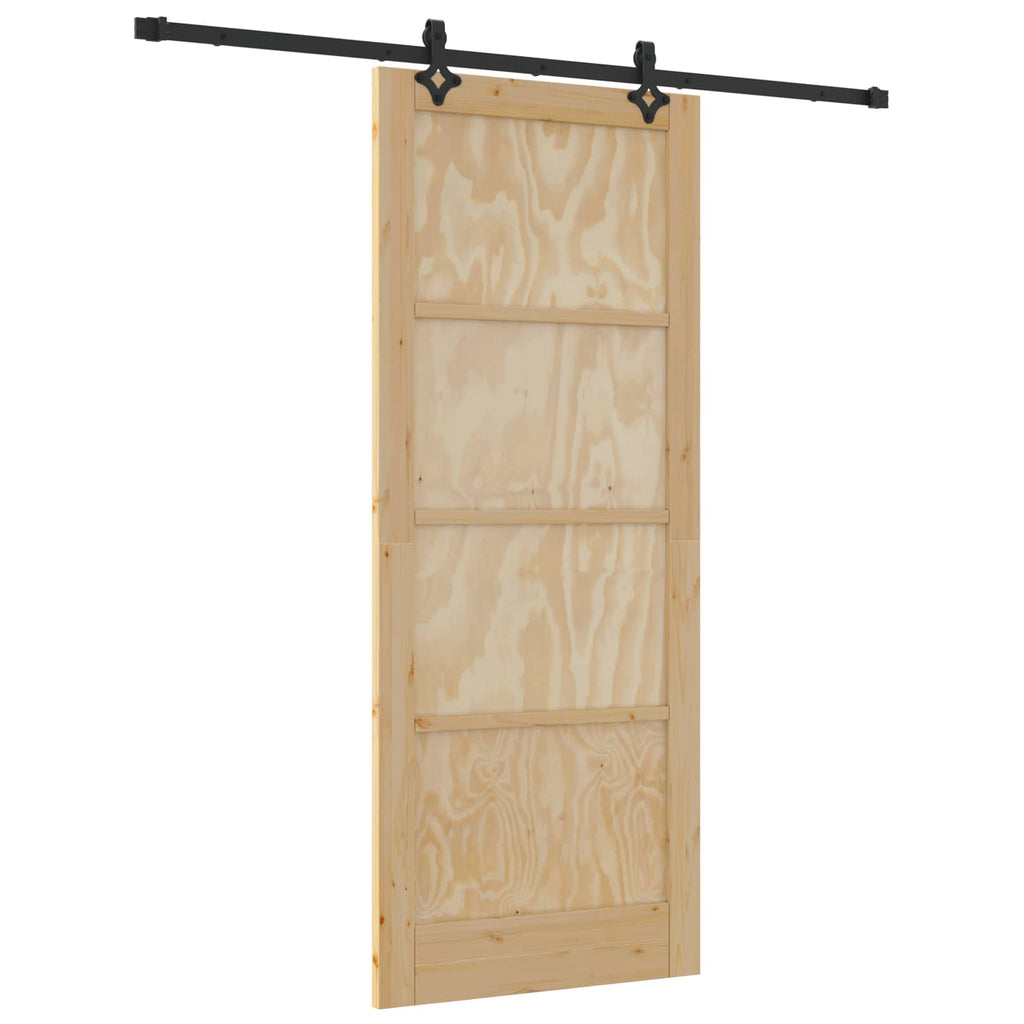 Porta scorrevole in legno di pino naturale e nero 86 x 211 cm