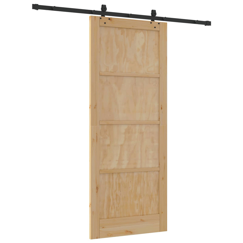 Porta scorrevole in legno di pino naturale e nero 86 x 211 cm